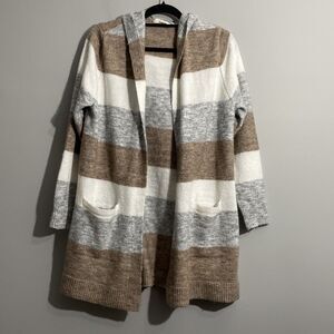 Peyton Primrose Brown Striped Knit Hoodie Sweater Casual Cozy Size Large